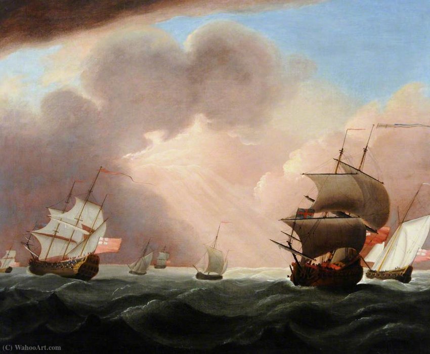 WikiOO.org - Енциклопедия за изящни изкуства - Живопис, Произведения на изкуството Peter Monamy - Shipping in a Choppy Sea