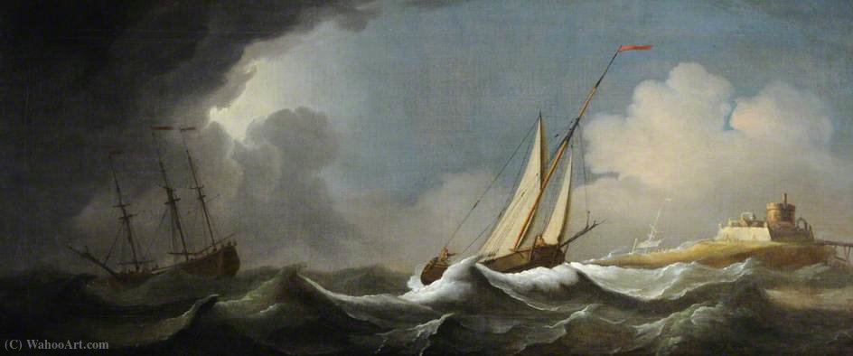 WikiOO.org - Енциклопедия за изящни изкуства - Живопис, Произведения на изкуството Peter Monamy - Shipping in a Stormy Sea off a Castle