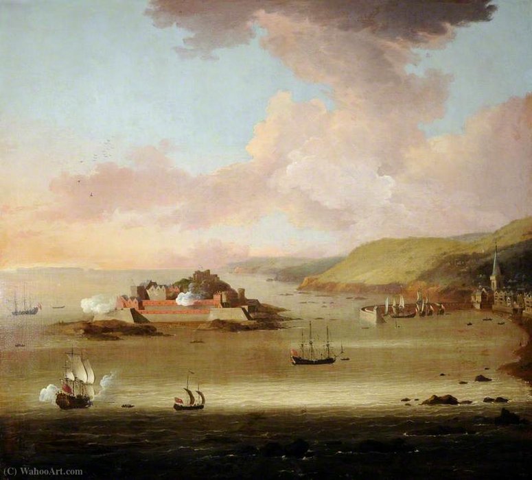 Wikioo.org - The Encyclopedia of Fine Arts - Painting, Artwork by Peter Monamy - View of Castle Cornet and St Peter Port