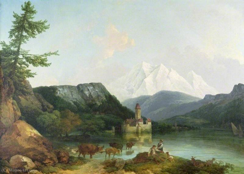 WikiOO.org - אנציקלופדיה לאמנויות יפות - ציור, יצירות אמנות Philip Jacques De Loutherbourg - Château de Chillon, Switzerland