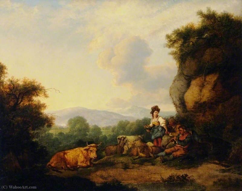 WikiOO.org - Енциклопедия за изящни изкуства - Живопис, Произведения на изкуството Philip Jacques De Loutherbourg - Landscape with Shepherds