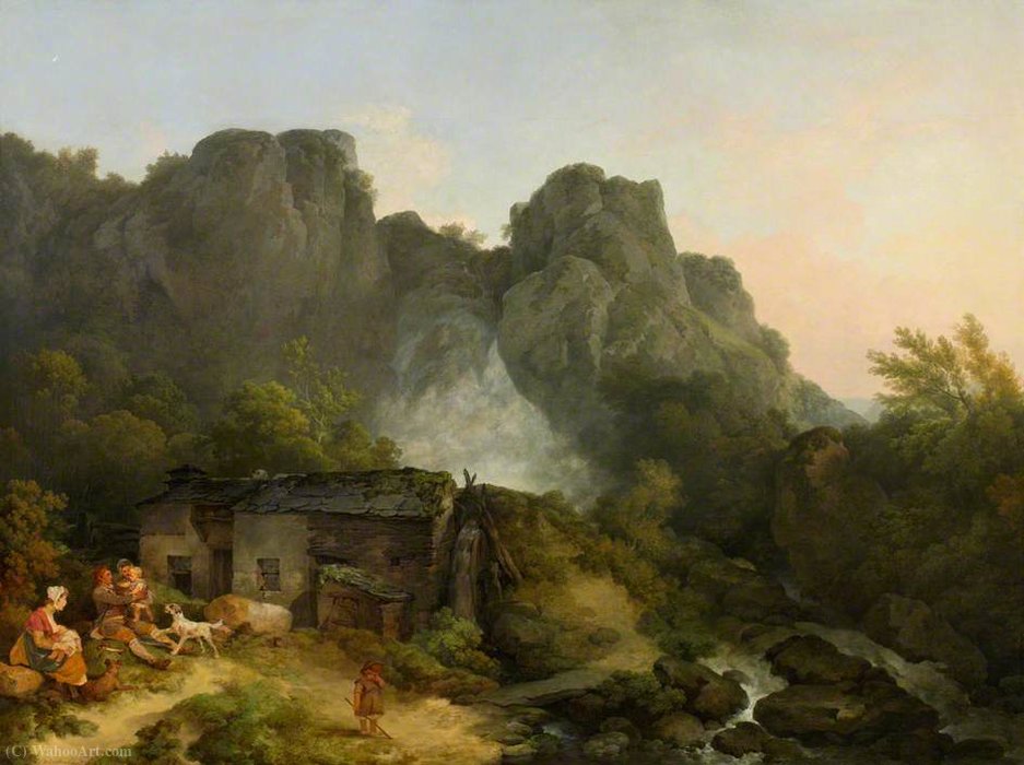 WikiOO.org - Encyclopedia of Fine Arts - Festés, Grafika Philip Jacques De Loutherbourg - Lodore Waterfall, near Keswick