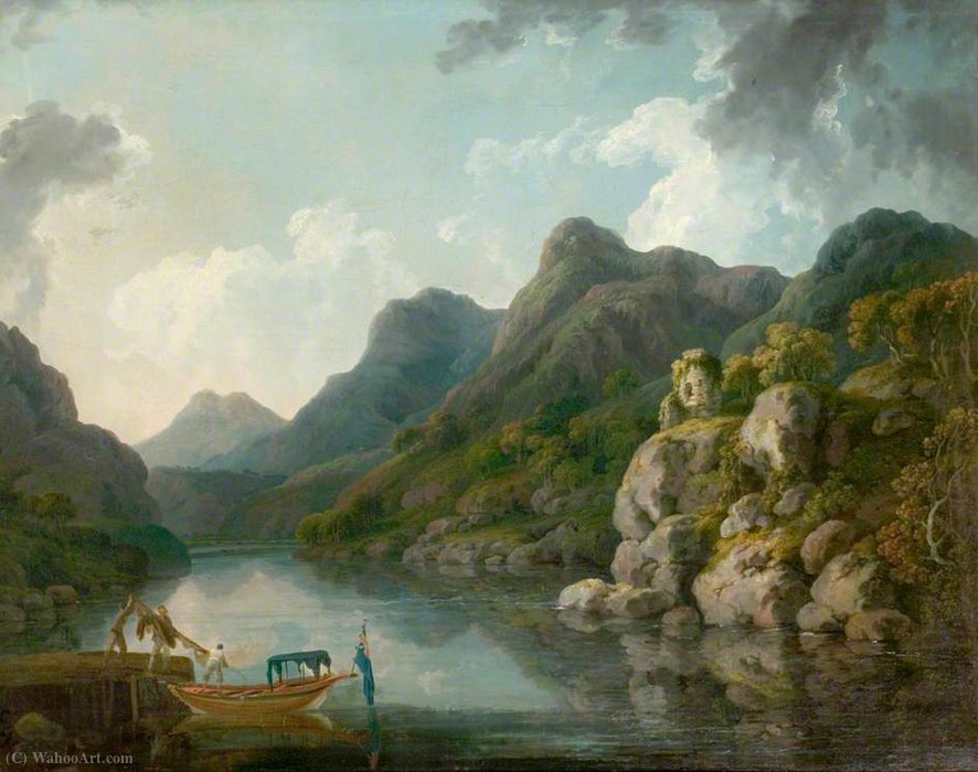 WikiOO.org - Encyclopedia of Fine Arts - Maleri, Artwork Philip Jacques De Loutherbourg - View of Snowdon with the Castle of Dolbadarn from Llanberis