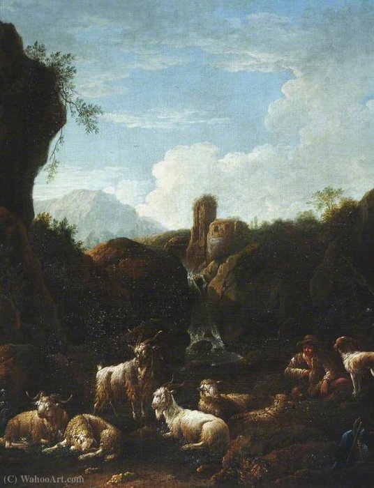 Wikioo.org - The Encyclopedia of Fine Arts - Painting, Artwork by Philipp Peter Roos - A Goatherd and His Flock