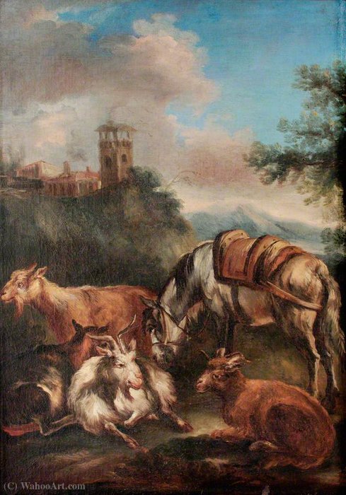 Wikioo.org – L'Encyclopédie des Beaux Arts - Peinture, Oeuvre de Philipp Peter Roos - Cheval et chèvres