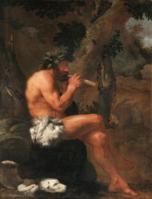 Wikioo.org – L'Encyclopédie des Beaux Arts - Peinture, Oeuvre de Pier Francesco Mola - Pan jouant son Pipes dans une clairière Boisé