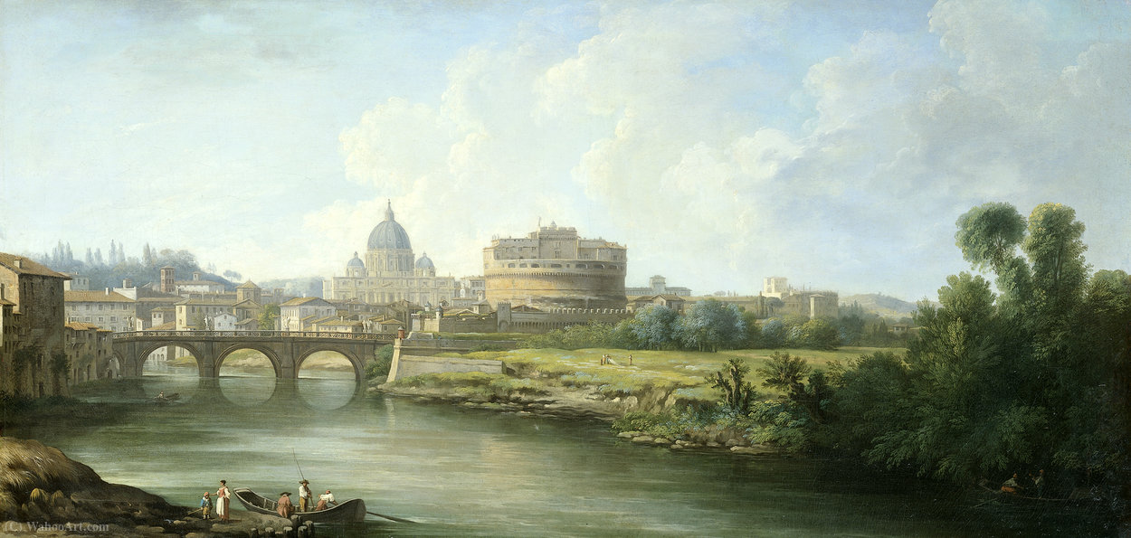 Wikioo.org - The Encyclopedia of Fine Arts - Painting, Artwork by Pierre Antoine De Machy - View of the Castel Sant'Angelo in Rome
