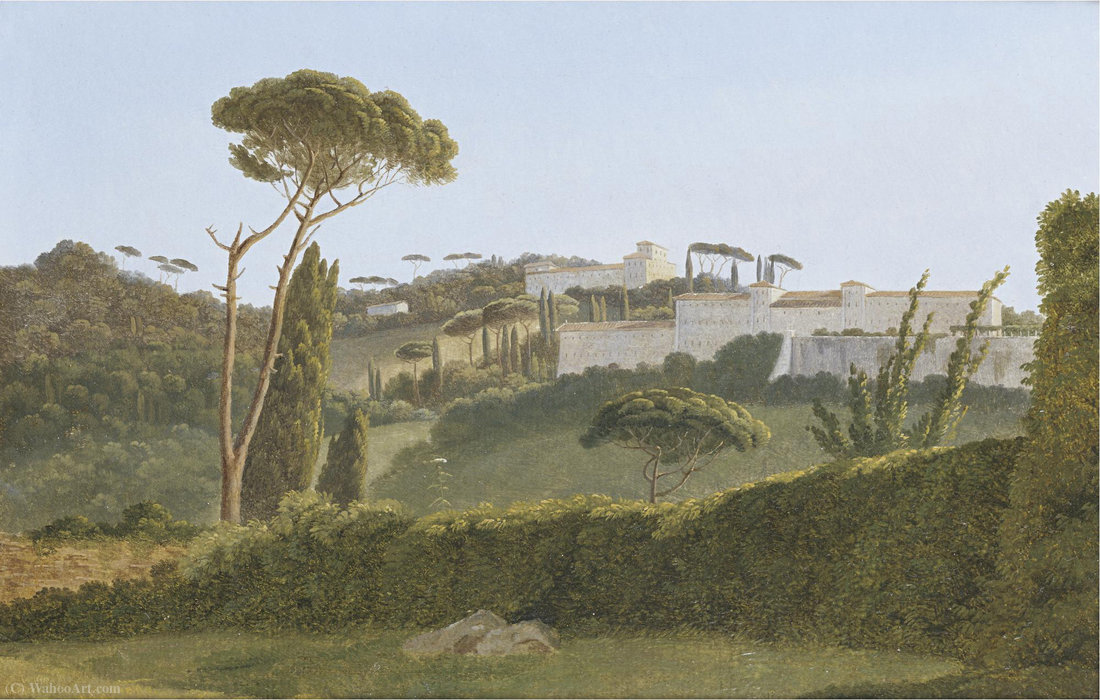 Wikioo.org – L'Encyclopédie des Beaux Arts - Peinture, Oeuvre de Pierre Athanase Chauvin - Une vue de les pins de la Villa Borghese à l arrière de la villa Medicis