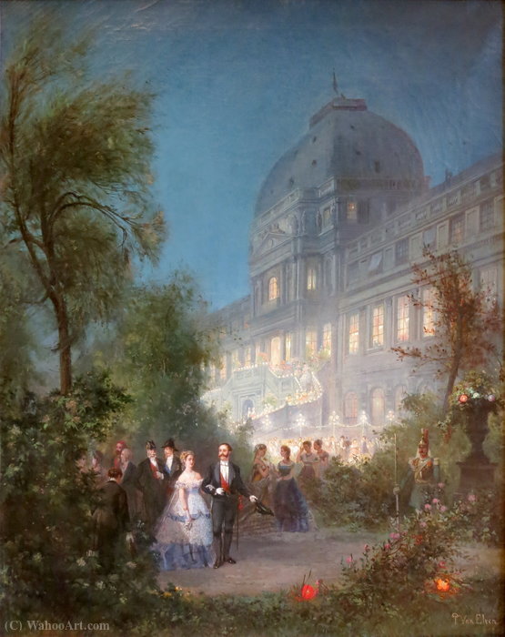 WikiOO.org - Enciklopedija dailės - Tapyba, meno kuriniai Pierre Tetar Van Elven - Party night at the Tuileries