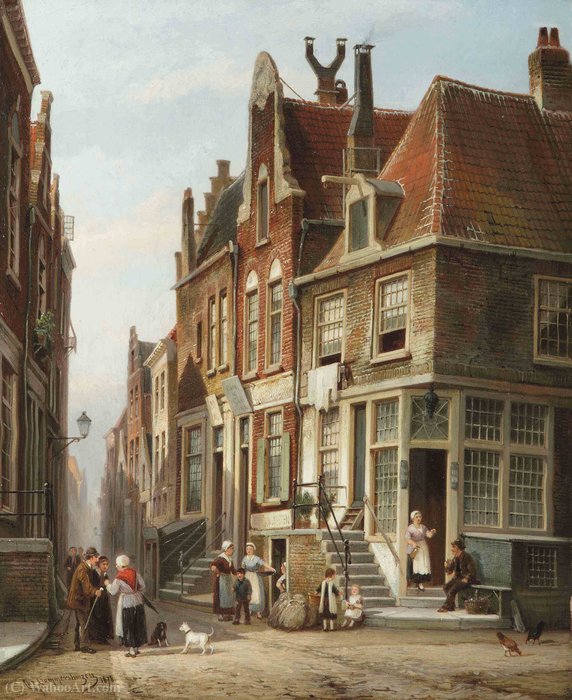 Wikioo.org - The Encyclopedia of Fine Arts - Painting, Artwork by Pieter Cornelis Dommerson - The Jewish quarter, Amsterdam