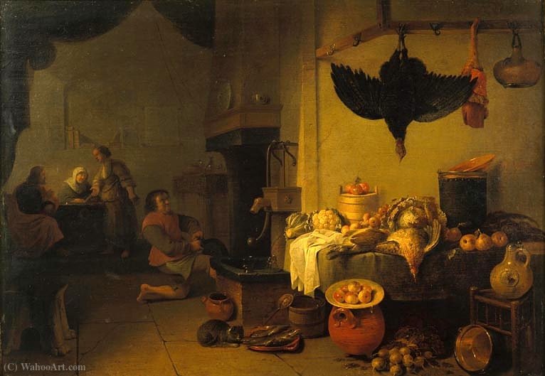 WikiOO.org – 美術百科全書 - 繪畫，作品 Pieter De Bloot - 基督在玛莎的​​家