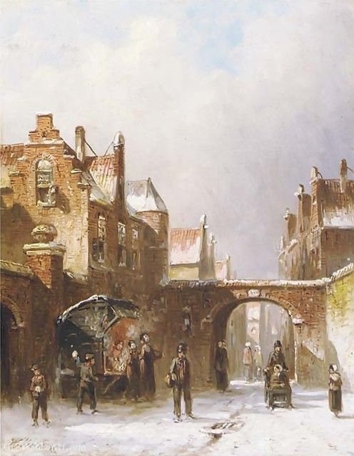Wikioo.org - The Encyclopedia of Fine Arts - Painting, Artwork by Pieter Gerard Vertin - A winter's day in town