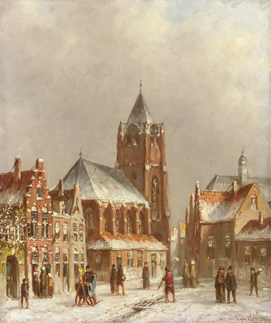 Wikioo.org - สารานุกรมวิจิตรศิลป์ - จิตรกรรม Pieter Gerard Vertin - Town in winter