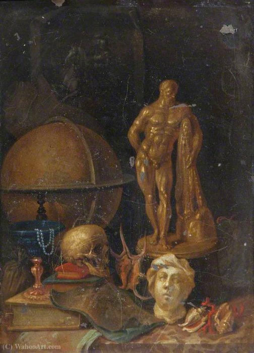WikiOO.org - Encyclopedia of Fine Arts - Schilderen, Artwork Pieter Gerritsz Van Roestraeten - A Vanitas with a Model of the Farnese Hercules