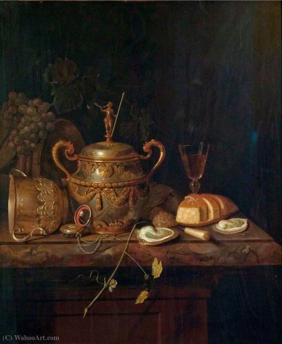 WikiOO.org - Encyclopedia of Fine Arts - Målning, konstverk Pieter Gerritsz Van Roestraeten - Porringer, German Cup and Oysters