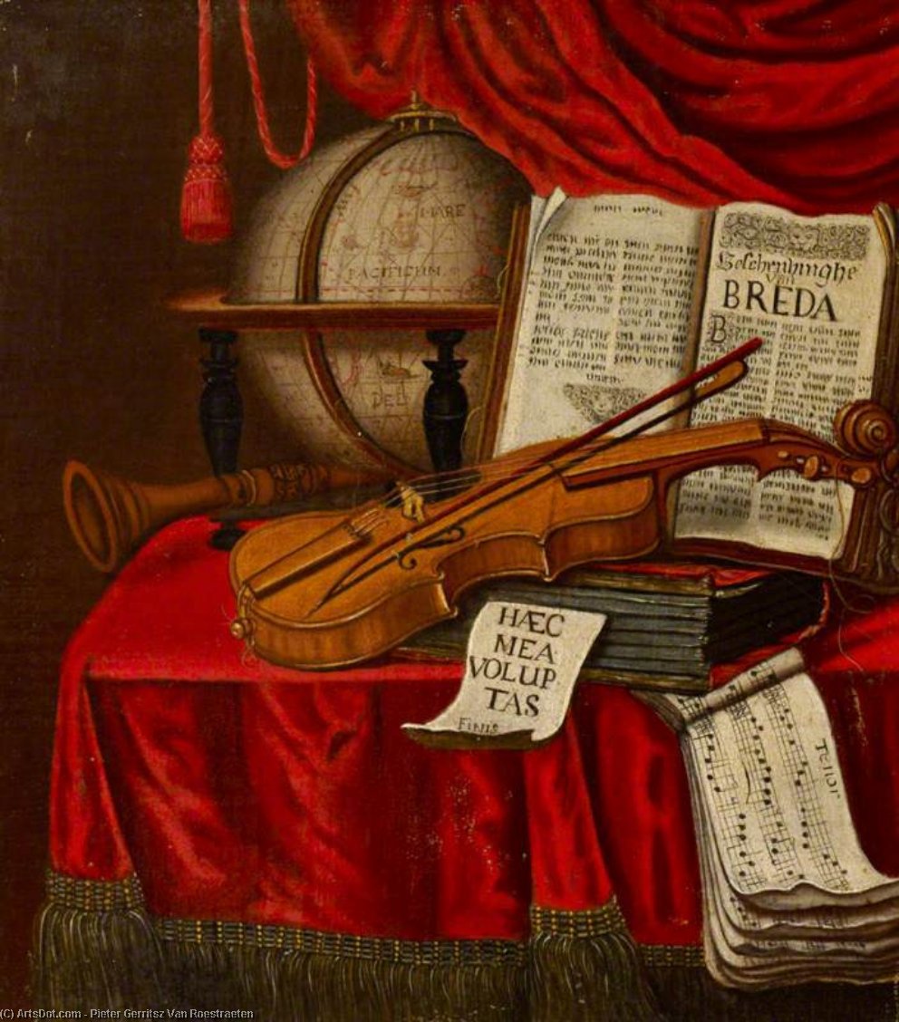 Wikioo.org – L'Enciclopedia delle Belle Arti - Pittura, Opere di Pieter Gerritsz Van Roestraeten - Come ancora  vita  di  musicale  strumenti