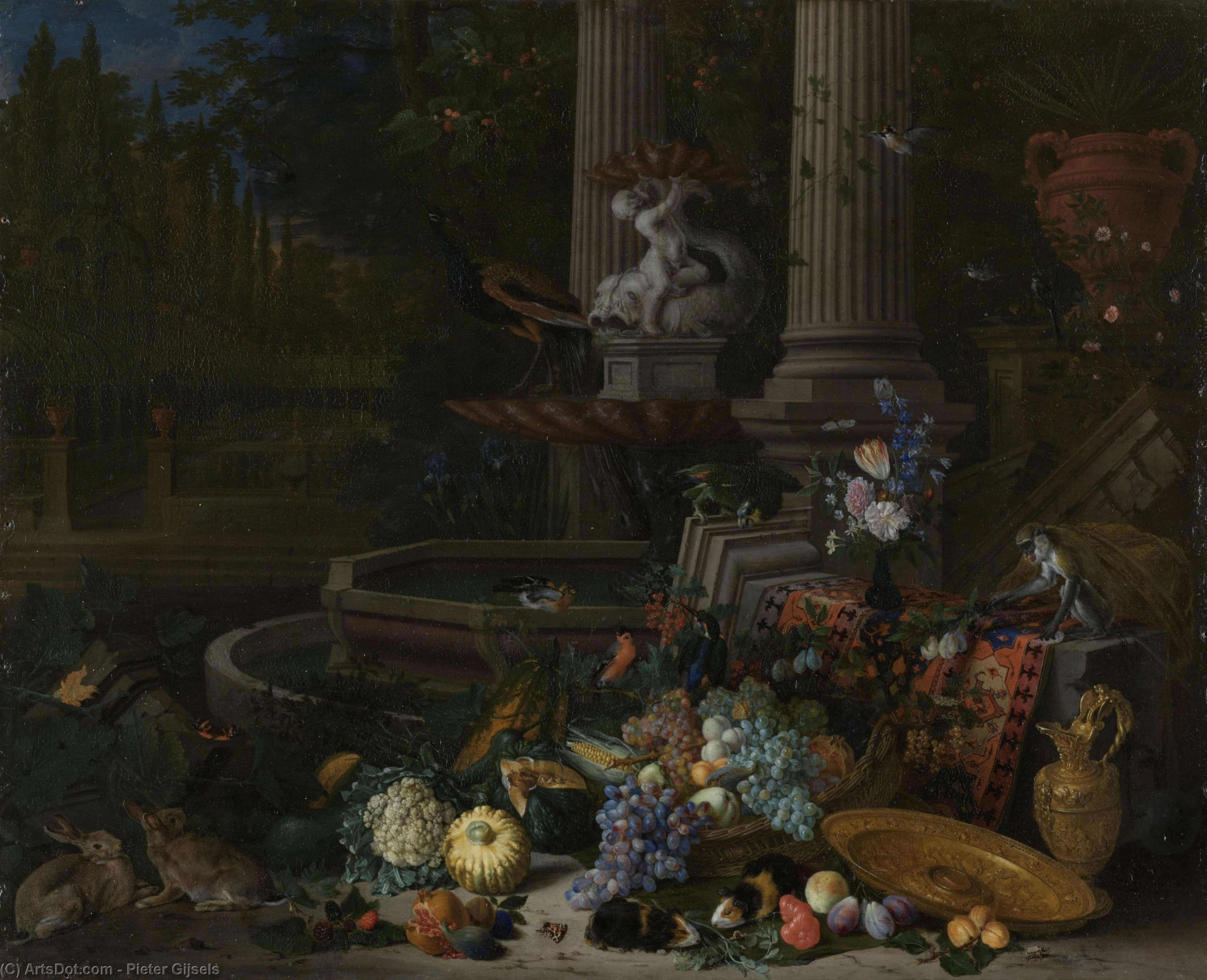Wikioo.org - The Encyclopedia of Fine Arts - Painting, Artwork by Pieter Gijsels - Stilleven bij een fontein