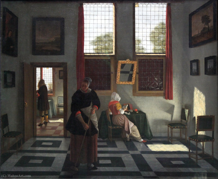 WikiOO.org – 美術百科全書 - 繪畫，作品 Pieter Janssens Elinga - 内政部与画家，女阅读和小龙女扫