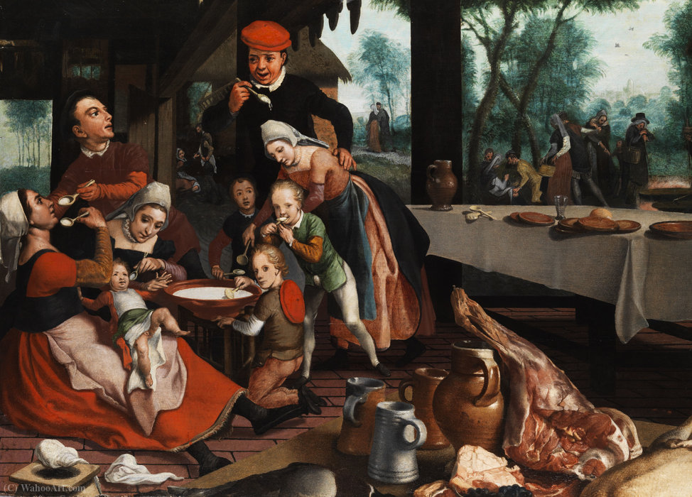 WikiOO.org - Encyclopedia of Fine Arts - Maleri, Artwork Pieter Pietersz - Family eating together.