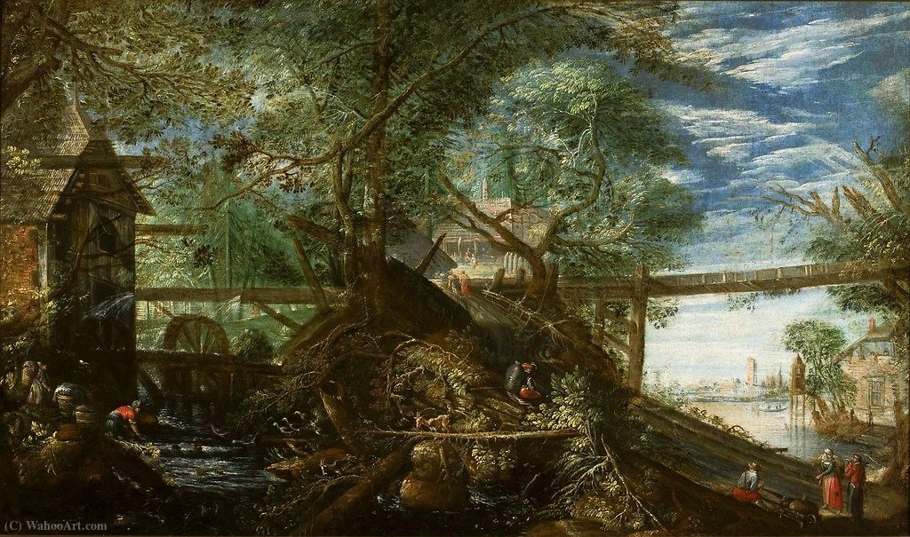 Wikioo.org - The Encyclopedia of Fine Arts - Painting, Artwork by Pieter Stevens - Landscape with a mill and a river.