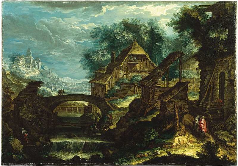 Wikioo.org - The Encyclopedia of Fine Arts - Painting, Artwork by Pieter Stevens - Mountainous landscape in Bohemia with a view of Prague