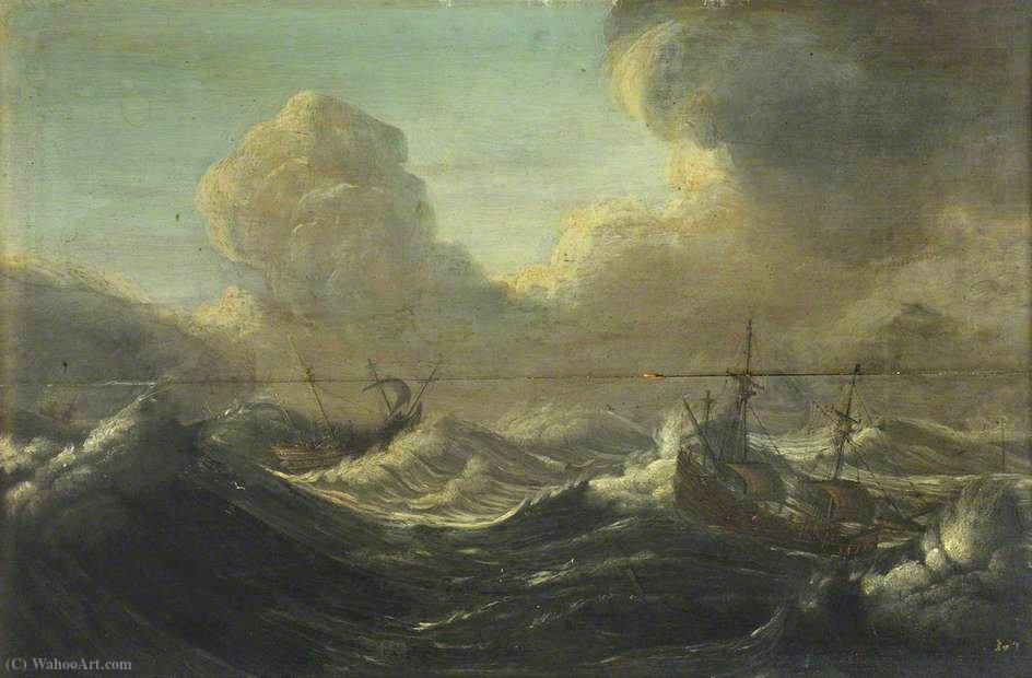 Wikioo.org - สารานุกรมวิจิตรศิลป์ - จิตรกรรม Pieter The Elder Mulier - Ships in a Storm