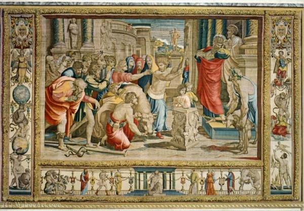 Wikioo.org - Bách khoa toàn thư về mỹ thuật - Vẽ tranh, Tác phẩm nghệ thuật Pieter Van Edingen Van Aelst - At Lystra a miracle after St. Paul rejects divine honors