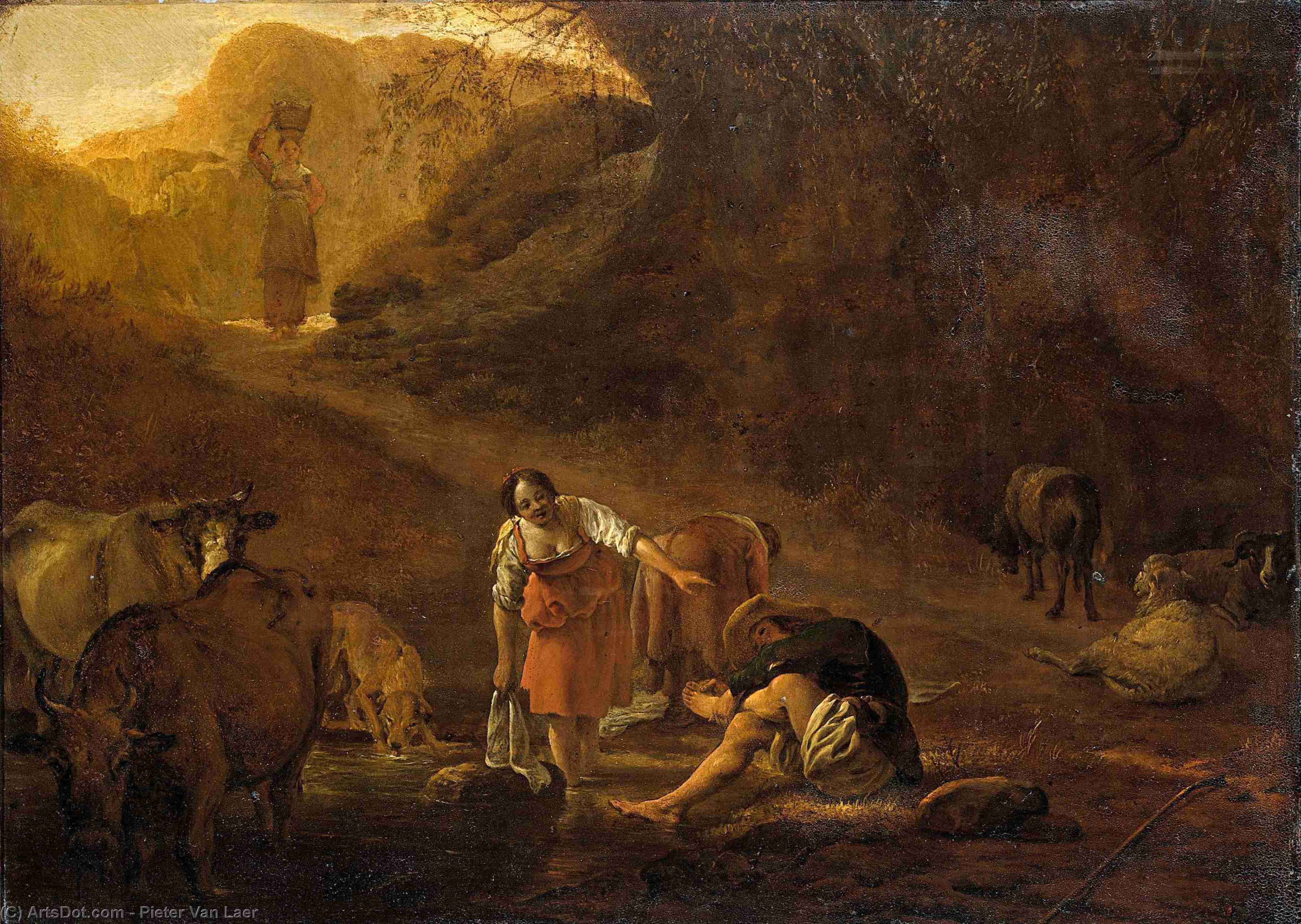 WikiOO.org - אנציקלופדיה לאמנויות יפות - ציור, יצירות אמנות Pieter Boddingh Van Laer - A shepherd and laundresses at source