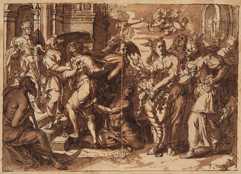 Wikioo.org - Bách khoa toàn thư về mỹ thuật - Vẽ tranh, Tác phẩm nghệ thuật Pieter Van Lint - The young man entering the Gate of Virtue (Porta Virtutis).