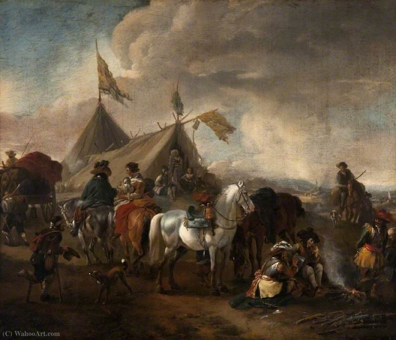 Wikoo.org - موسوعة الفنون الجميلة - اللوحة، العمل الفني Pieter Wouwerman - Cavalry Men by a Suttler's Tent