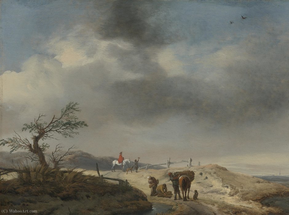 Wikioo.org - The Encyclopedia of Fine Arts - Painting, Artwork by Pieter Wouwerman - Dune landscape with figures