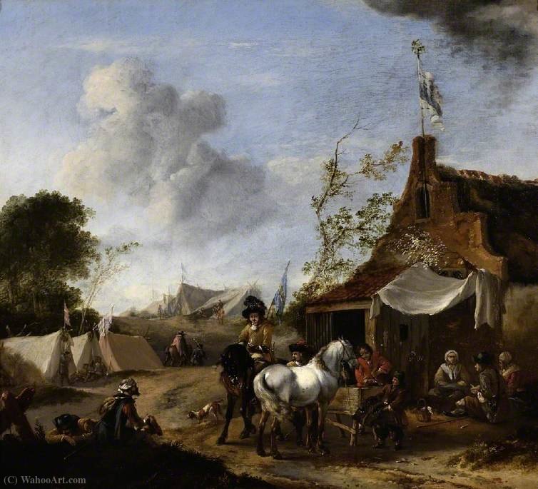 Wikioo.org - The Encyclopedia of Fine Arts - Painting, Artwork by Pieter Wouwerman - Encampment beside an Ale House