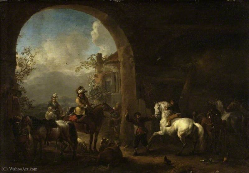 Wikioo.org - The Encyclopedia of Fine Arts - Painting, Artwork by Pieter Wouwerman - The stable