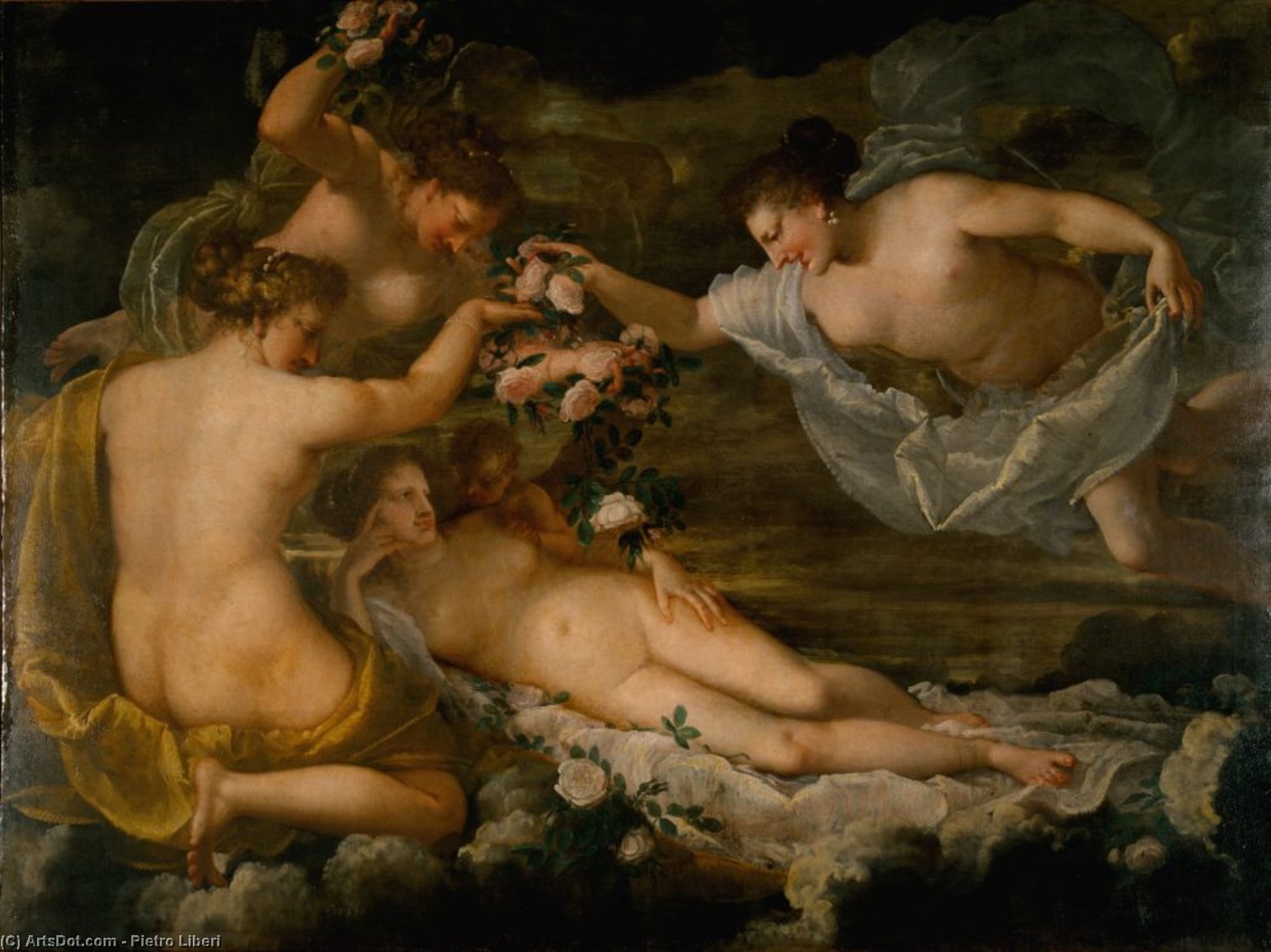 Wikioo.org – La Enciclopedia de las Bellas Artes - Pintura, Obras de arte de Pietro Liberi - Venus Adorado  apropósito  el  gracias