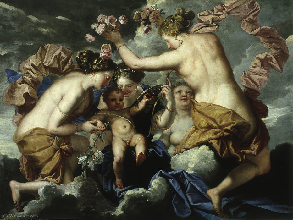 Wikioo.org - The Encyclopedia of Fine Arts - Painting, Artwork by Pietro Liberi - Venus, Cupid and the Three Graces