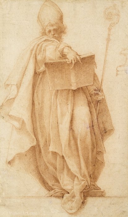 Wikioo.org - The Encyclopedia of Fine Arts - Painting, Artwork by Pomarancio - A standing bishop holding a book
