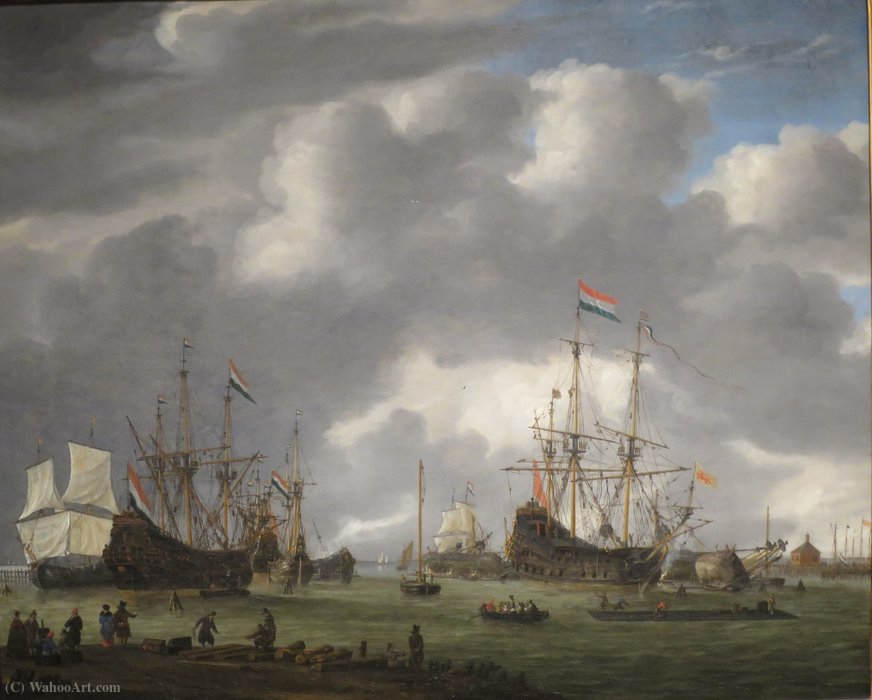 Wikioo.org – La Enciclopedia de las Bellas Artes - Pintura, Obras de arte de Reiner Nooms - Una vista del puerto de Amsterdam