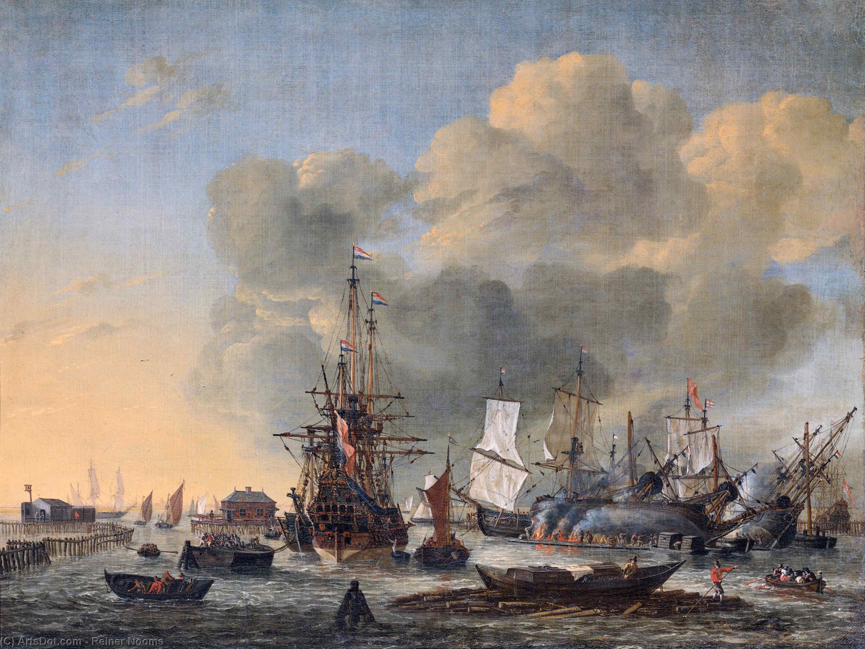 Wikioo.org - The Encyclopedia of Fine Arts - Painting, Artwork by Reiner Nooms - Caulking ships at the Bothuisje (flounder shed) on the Y at Amsterdam
