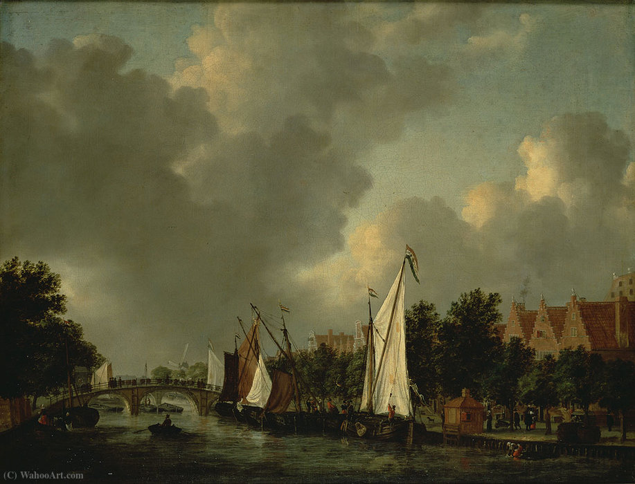 Wikioo.org - The Encyclopedia of Fine Arts - Painting, Artwork by Reiner Nooms - The Prinsengracht at the Reesluis-Prinsengracht near the Reesluis