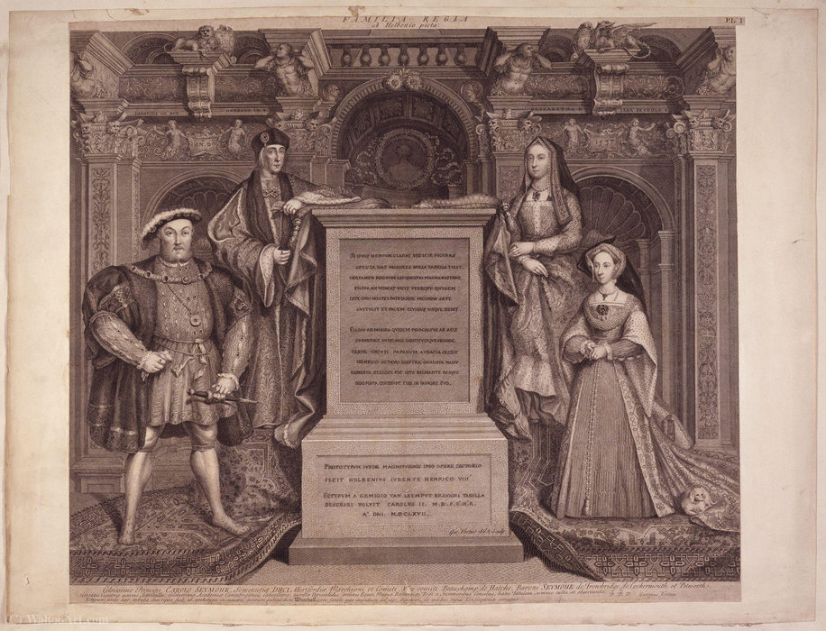Wikioo.org - The Encyclopedia of Fine Arts - Painting, Artwork by Remigius Van Leemput (Remigeus Vanlimpitt) - King Henry VIII, King Henry VII, Elizabeth of York, Jane Seymour