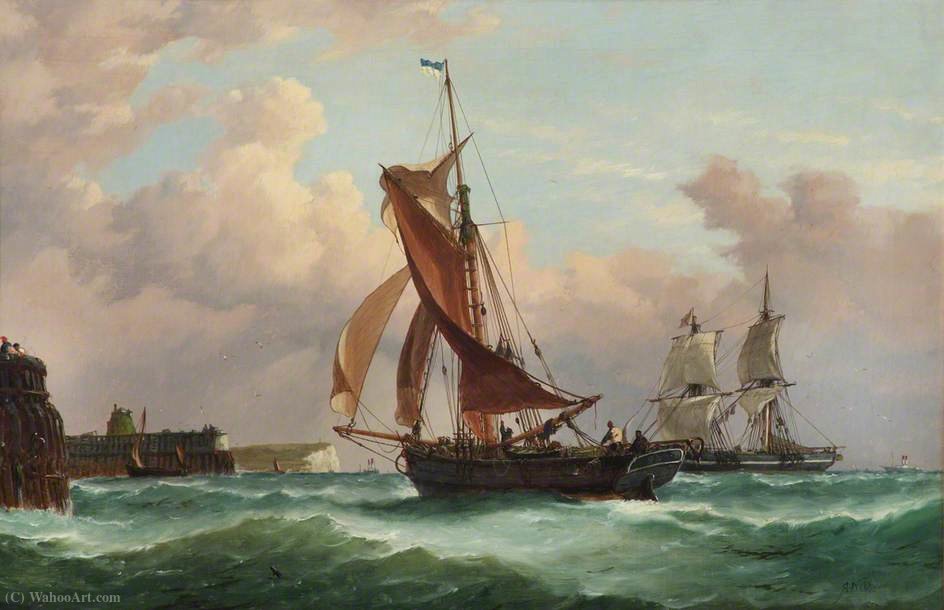 Wikioo.org – La Enciclopedia de las Bellas Artes - Pintura, Obras de arte de Richard Henry Nibbs - Un Pesca Smack Correr en Newhaven