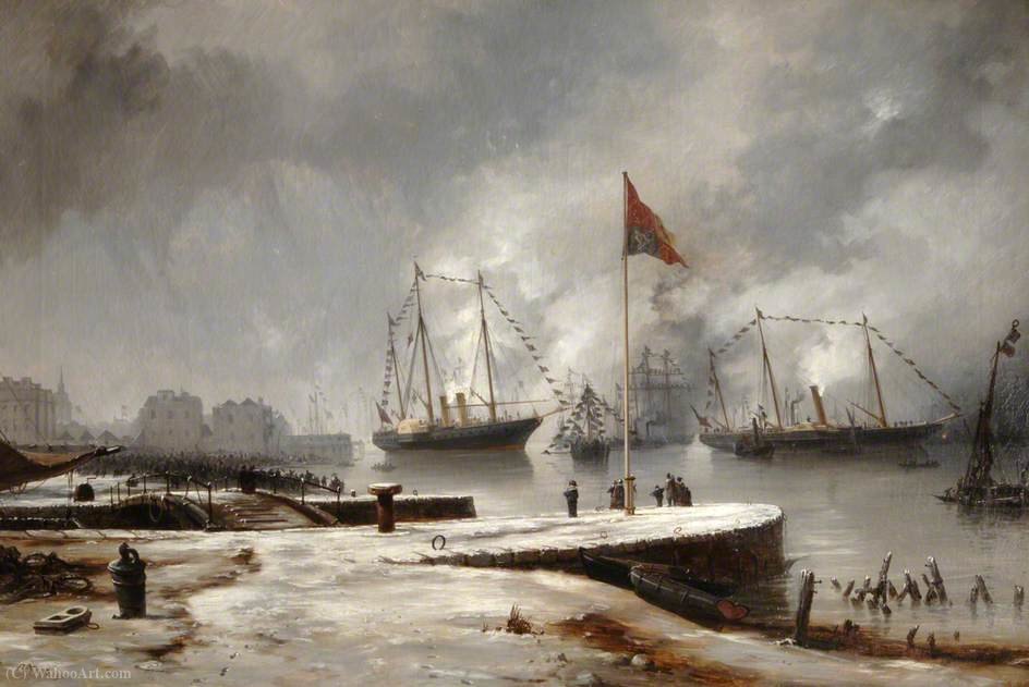 Wikioo.org - The Encyclopedia of Fine Arts - Painting, Artwork by Richard Henry Nibbs - The Departure from Gravesend of HRH Princess Royal on Her Marriage, 2 February to Prince Frederick, during a Snowstorm (1858)