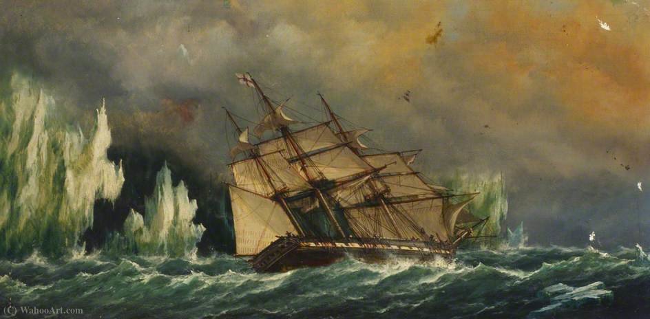 WikiOO.org - אנציקלופדיה לאמנויות יפות - ציור, יצירות אמנות Richard Henry Nibbs - The Ship 'Essex' near Icebergs