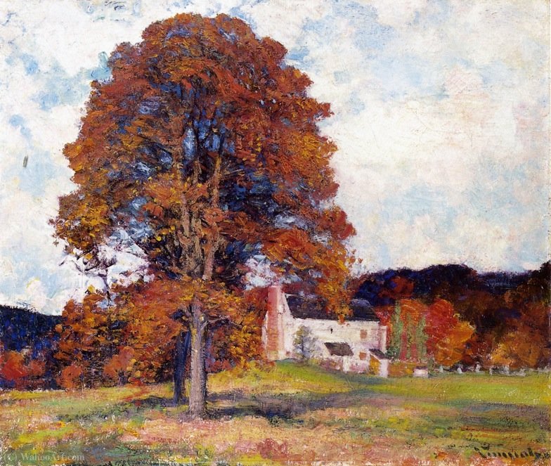 Wikioo.org - The Encyclopedia of Fine Arts - Painting, Artwork by Robert William Vonnoh - Autumn hillside & my studio