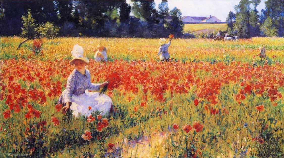 Wikioo.org - The Encyclopedia of Fine Arts - Painting, Artwork by Robert William Vonnoh - In Flanders Field-Where Soldiers Sleep and Poppies Grow, Poppies