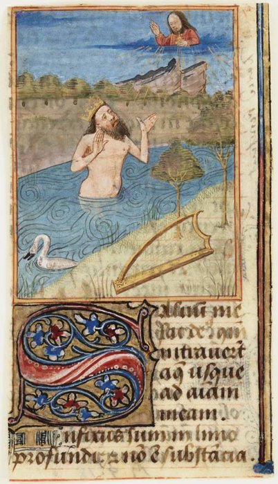 Wikioo.org - สารานุกรมวิจิตรศิลป์ - จิตรกรรม Robinet Testard - David in the river, Psalm 68, a cut sheet breviary.