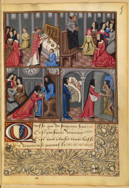 Wikioo.org - The Encyclopedia of Fine Arts - Painting, Artwork by Robinet Testard - Scenes of a pious lady, miniature extracted Dialogue in praise of female
