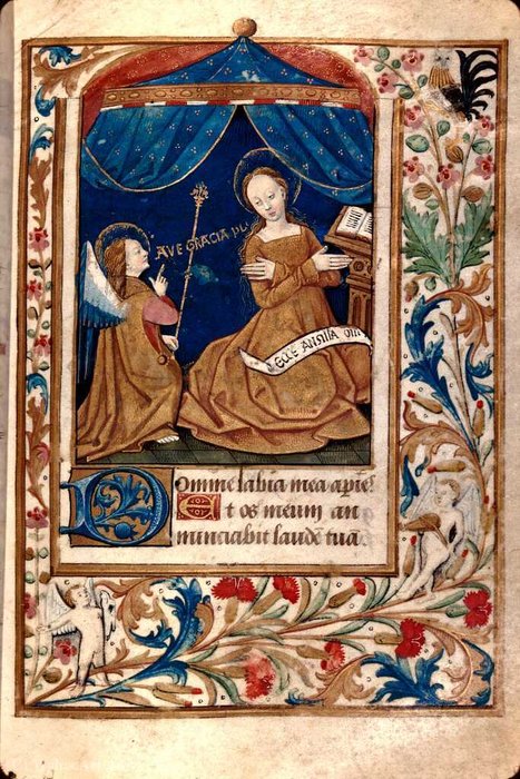 WikiOO.org - 백과 사전 - 회화, 삽화 Robinet Testard - The Annunciation, from a book of hours in Poitiers use