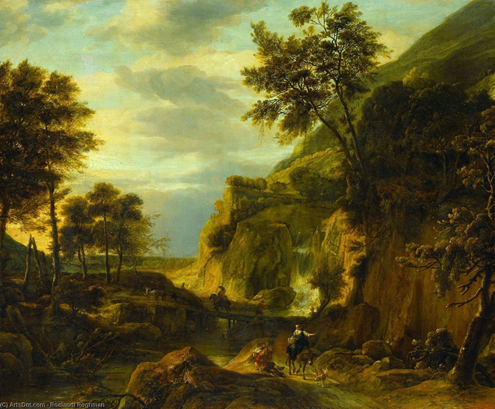 Wikioo.org - The Encyclopedia of Fine Arts - Painting, Artwork by Roelandt Roghman - Mountainous Landscape with Waterfall