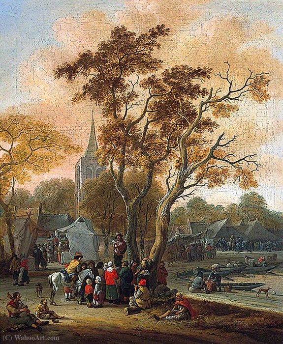 Wikioo.org - The Encyclopedia of Fine Arts - Painting, Artwork by Salomon Rombouts - A Village Fair with a Mummer in the Foreground